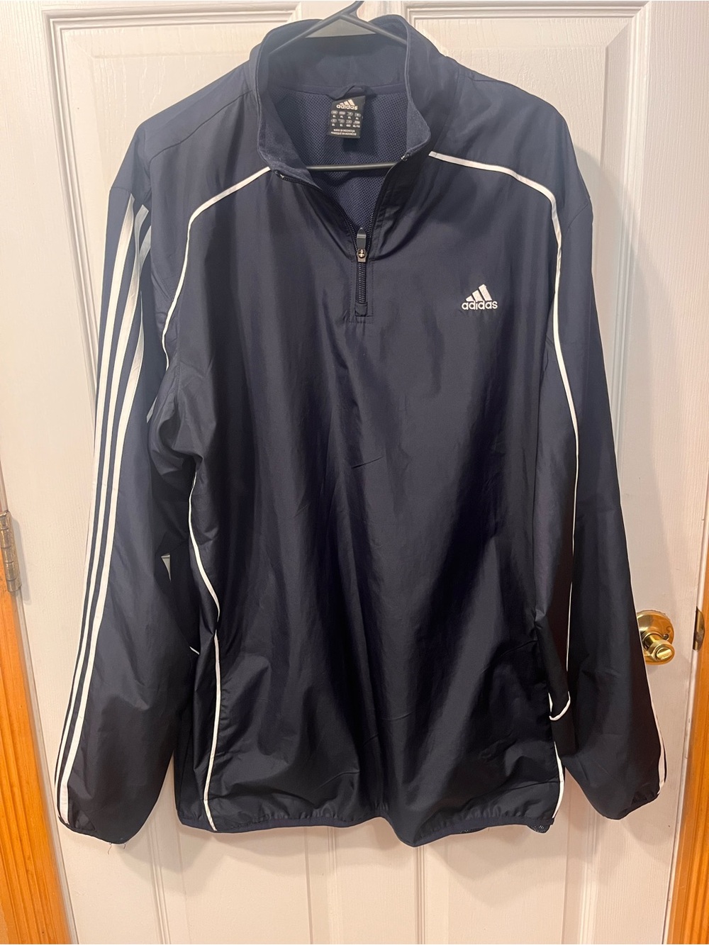 adidas Navy Half-Zip Track Windbreaker with White Piping